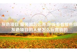 灰色项目 服务器怎么弄,你该看看那些做灰色项目的人是怎么玩营销的