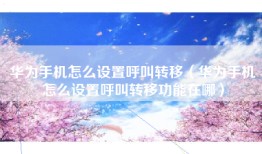 华为手机怎么设置呼叫转移（华为手机怎么设置呼叫转移功能在哪）