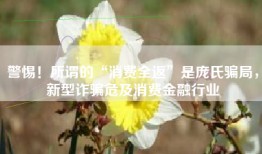 警惕！所谓的“消费全返”是庞氏骗局，新型诈骗危及消费金融行业