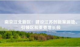 南京江北新区：建设江苏创新策源地、引领区和重要增长极