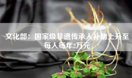 文化部：国家级非遗传承人补助上升至每人每年2万元