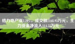 格力地产涨2.20%，成交额2168.93万元，主力资金净流入114.55万元