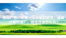 搜狗广告，收集一下大家的信息，谁做过搜狗推广，感觉效果怎么样？