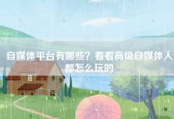 自媒体平台有哪些？看看高级自媒体人都怎么玩的