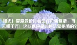 曝光！百度竞价排名医疗广告复活，每天赚千万！这些医院是如何坑蒙拐骗的？