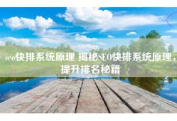 seo快排系统原理 揭秘SEO快排系统原理，提升排名秘籍