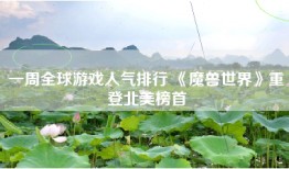 一周全球游戏人气排行 《魔兽世界》重登北美榜首