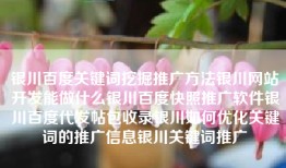 银川百度关键词挖掘推广方法银川网站开发能做什么银川百度快照推广软件银川百度代发帖包收录银川如何优化关键词的推广信息银川关键词推广