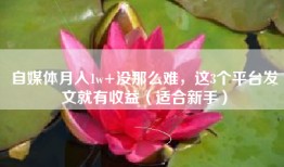 自媒体月入1w+没那么难，这3个平台发文就有收益（适合新手）