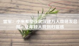 雷军：小米希望在武汉建万人级研发总部，让年轻人找到归宿感