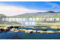 小红书投放玩法：高客单价产品推广爆单攻略！