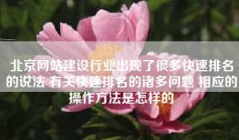 北京网站建设行业出现了很多快速排名的说法 有关快速排名的诸多问题 相应的操作方法是怎样的