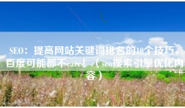 SEO：提高网站关键词排名的10个技巧，百度可能都不care！（seo搜索引擎优化内容）