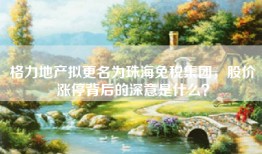 格力地产拟更名为珠海免税集团，股价涨停背后的深意是什么？