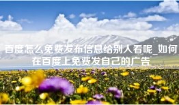 百度怎么免费发布信息给别人看呢_如何在百度上免费发自己的广告