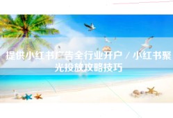 提供小红书广告全行业开户／小红书聚光投放攻略技巧