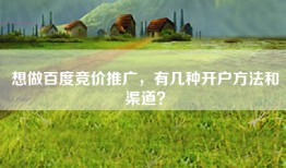 想做百度竞价推广，有几种开户方法和渠道？