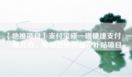【地推项目】支付宝碰一碰便捷支付  一单几百，附加管道收益，补贴项目